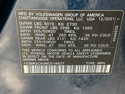2022 Volkswagen Atlas 3.6L V6 SEL