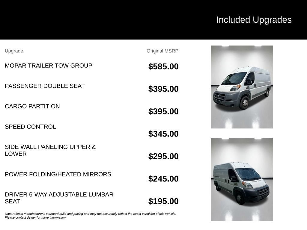 2018 RAM ProMaster 1500 Cargo Van High Roof 136" WB